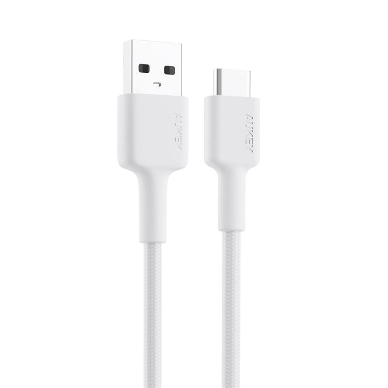 AUKEY CB-CD30-WH NAYLON ÖRGÜLÜ USB-A TYPE-C ŞARJ KABLOSU 0.9MT 