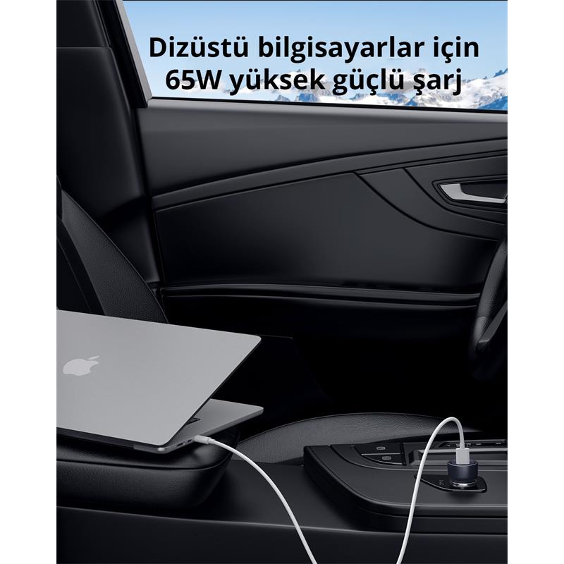 AUKEY CC-Y23-BK 65W 2* TYPE-C PD ARAÇ ŞARJ CİHAZI 