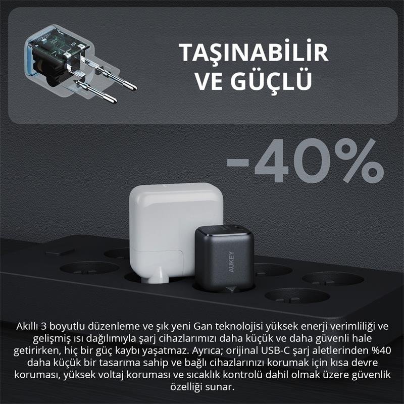 AUKEY PA-B1L-BK 30W OMNİA II MİNİ GAN TYPE-C PD ŞARJ ADAPTÖRÜ 