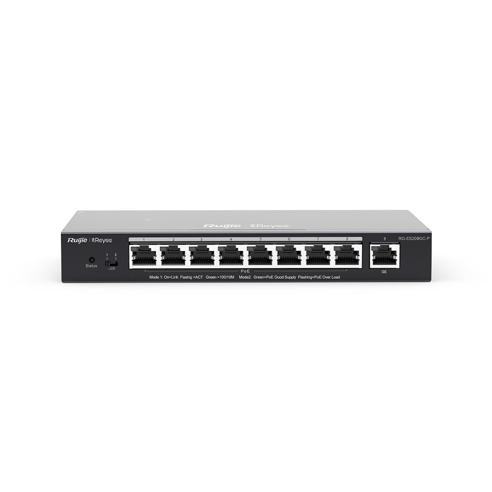 RUIJIE REYEE RG-ES209GC-P 8 PORT GIGABIT + 1 PORT GIGABIT RJ45 UPLINK CLOUD YÖNETİLEBİLİR 120W POE SWITCH 